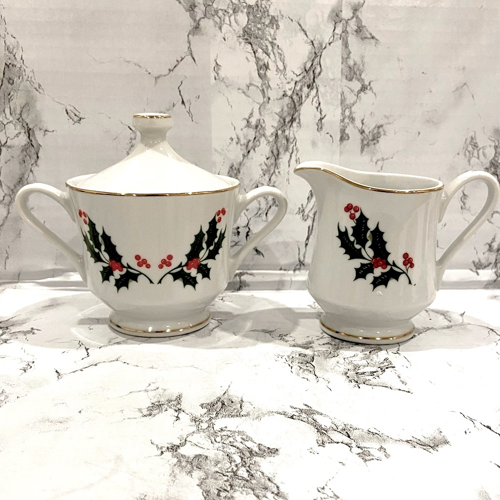 Sugar & Creamer Fine China - Made in Japan, Christmas, Porcelain